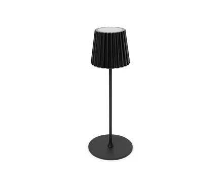 Eine schwarze LED-Akku-Outdoor-Tischleuchte.