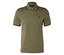Olivfarbenes Poloshirt mit dunkelblauen Akzenten an Kragen und Ärmeln.