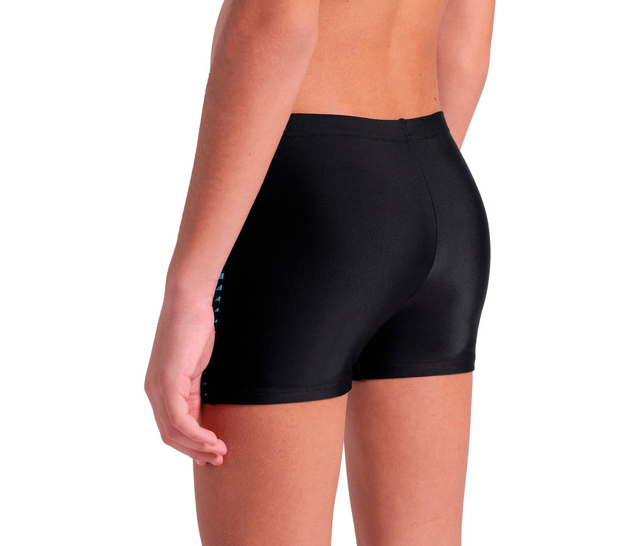 Nahaufnahme der Rückseite einer Person, die eine schwarze Badehose trägt.