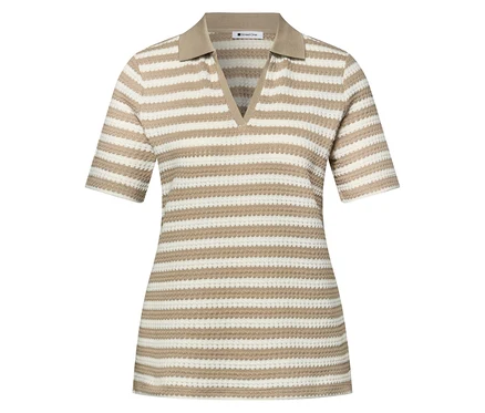 Gestreiftes Street One Strickshirt mit V-Ausschnitt und kurzen Ärmeln.