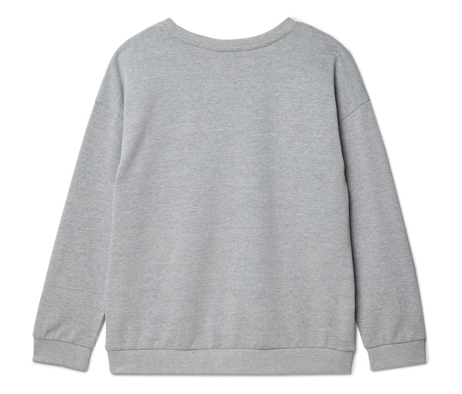Grauer Pullover, von hinten fotografiert.