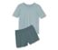 Shorty-Pyjama, Shorts mit Alloverprint - Oberteil aqua, Shorts petrol mit aquafarbenem Alloverprint