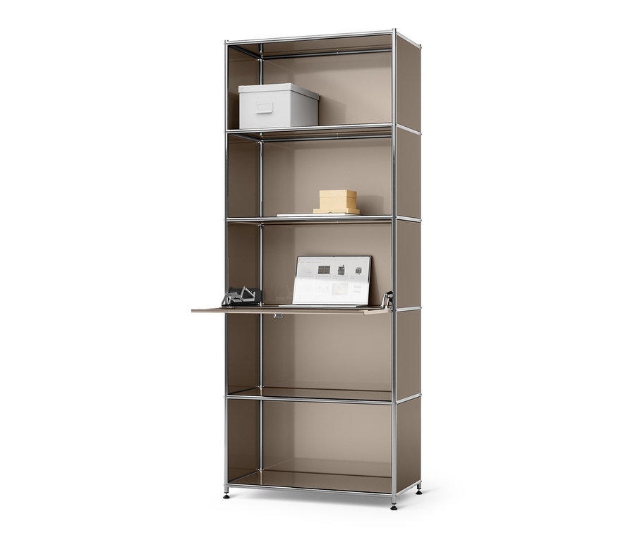 Ein Highboard Metall »CN3« mit Klappenfach, auf dem ein Laptop und andere Gegenstände stehen.