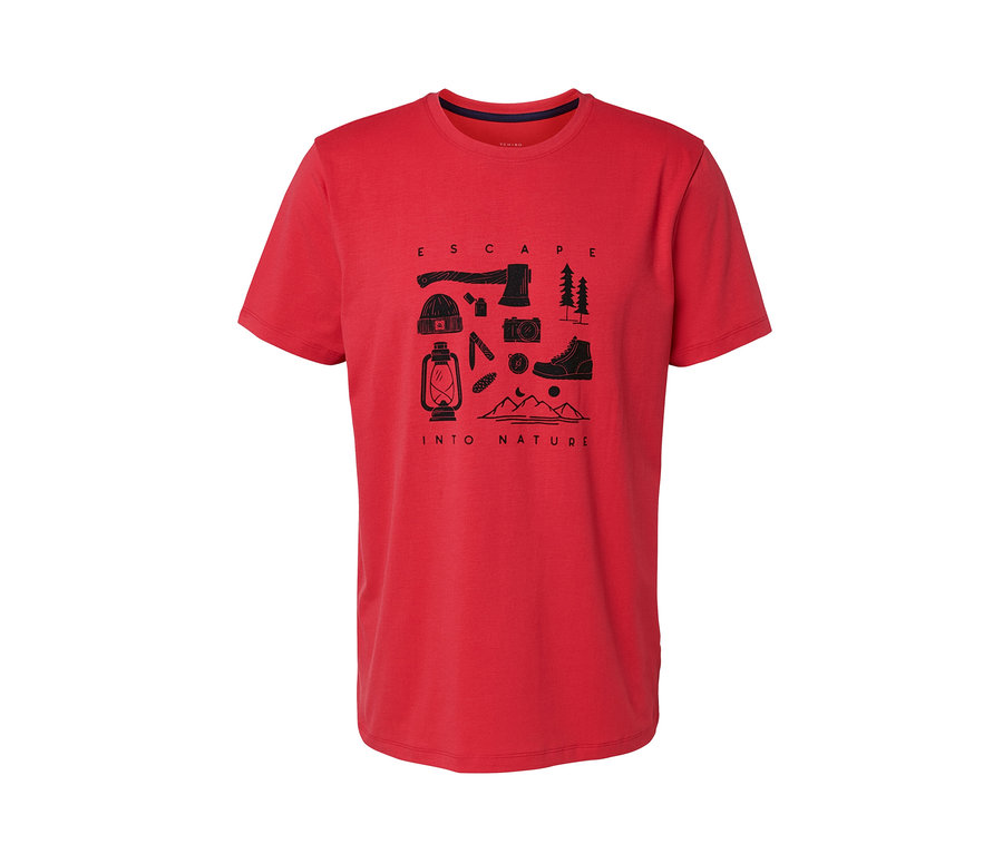 Rotes T-Shirt mit Print mit Natur-Motiv.