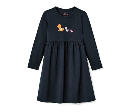 Blaues Baby Jerseykleid mit drei Enten Küken.