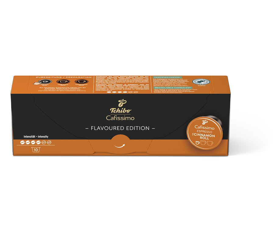Eine Packung Cafissimo Flavoured Espresso Cinamon Roll mit 10 Kapseln.