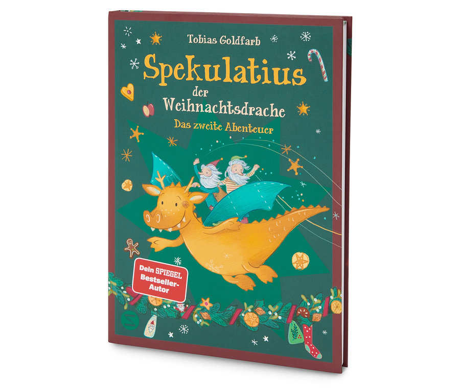Illustration des Buches Spekulatius der Weihnachtsdrache mit einem Drachen und zwei Figuren.