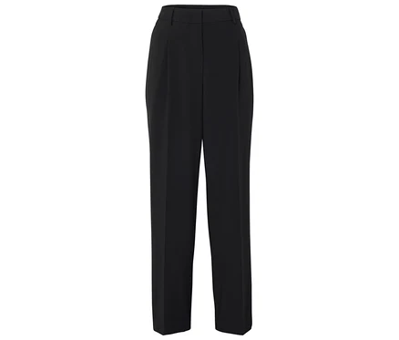 Schwarze, hoch taillierte Hose mit weitem Bein.