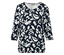 Damen-Top mit Dreiviertelärmeln, marineblau mit weißen Blumenmustern.