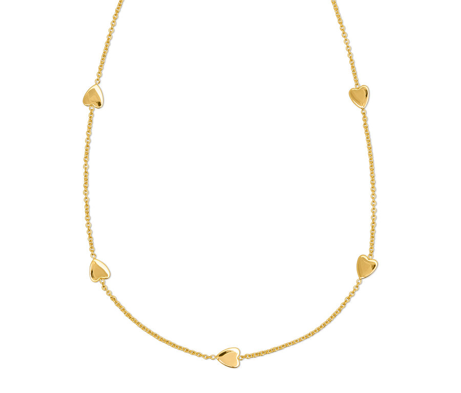 Goldene Halskette mit fünf Herzen.