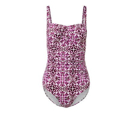 Figurformender Badeanzug, beerefarben-weiss