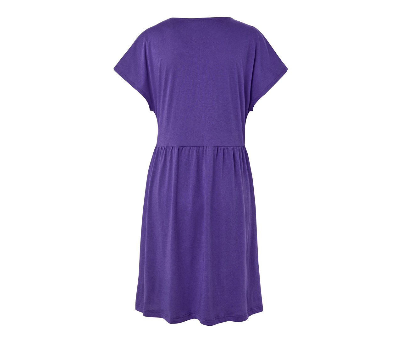 Rückansicht eines lila Jerseykleids.