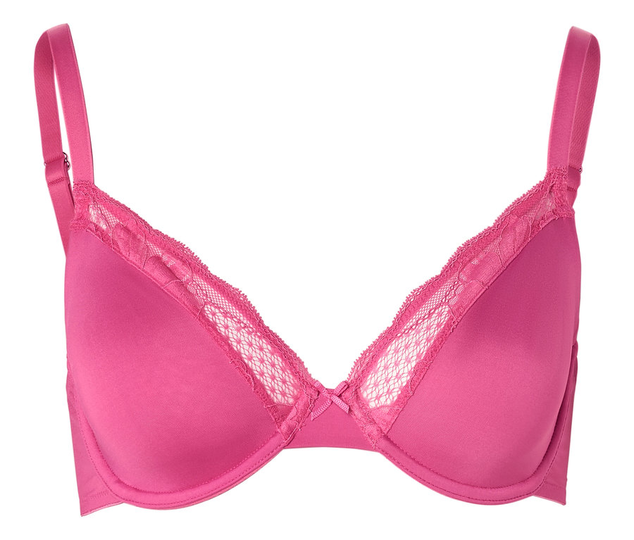 Pinkfarbener BH mit Spitze und verstellbaren Trägern.