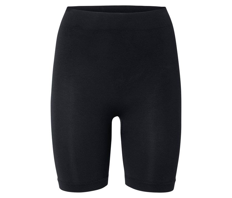 Schwarze, kurze Leggings liegen vor einem weißen Hintergrund.