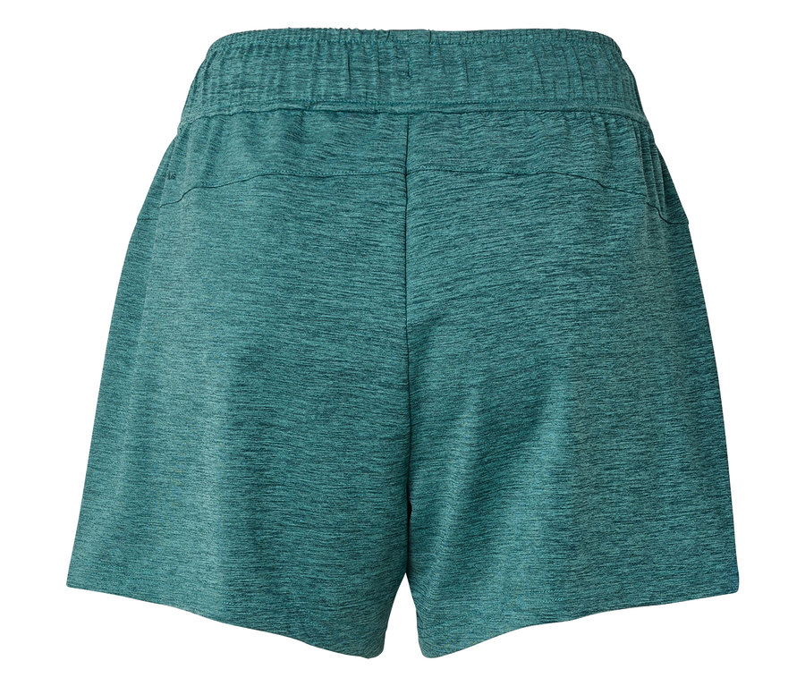 Rückansicht von türkisfarbenen Shorts mit elastischem Bund.