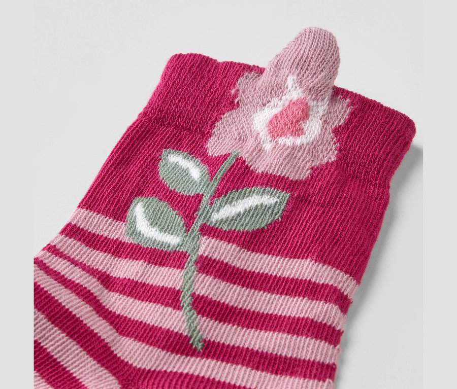 Detail einer Kinder-Socke mit Blumenmotiv aus 5 Paar Kinder-Socken, Blumen.
