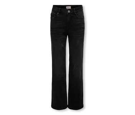 Schwarze High-Waist Jeans mit geradem Bein, verwaschenem Look und einem 'ONLY'-Etikett am Bund.