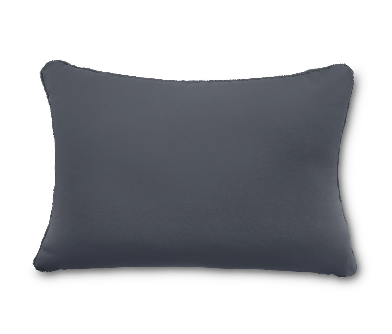 Graues 2-in-1-Reisekissen auf weißem Hintergrund.