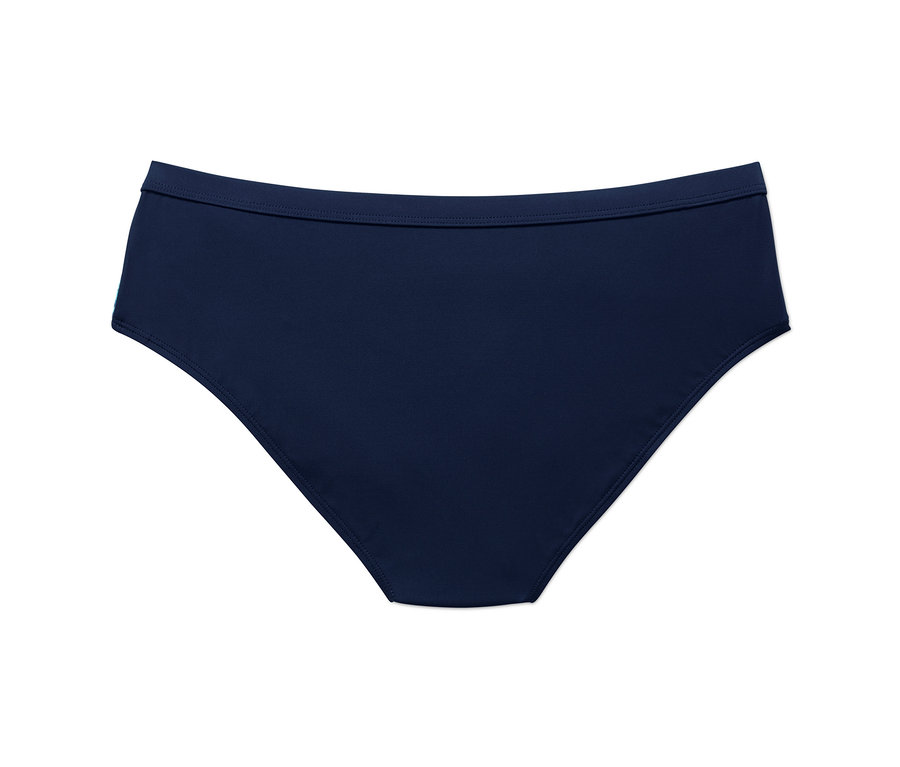 Marineblauer Sport-Bikinislip auf weißem Hintergrund.