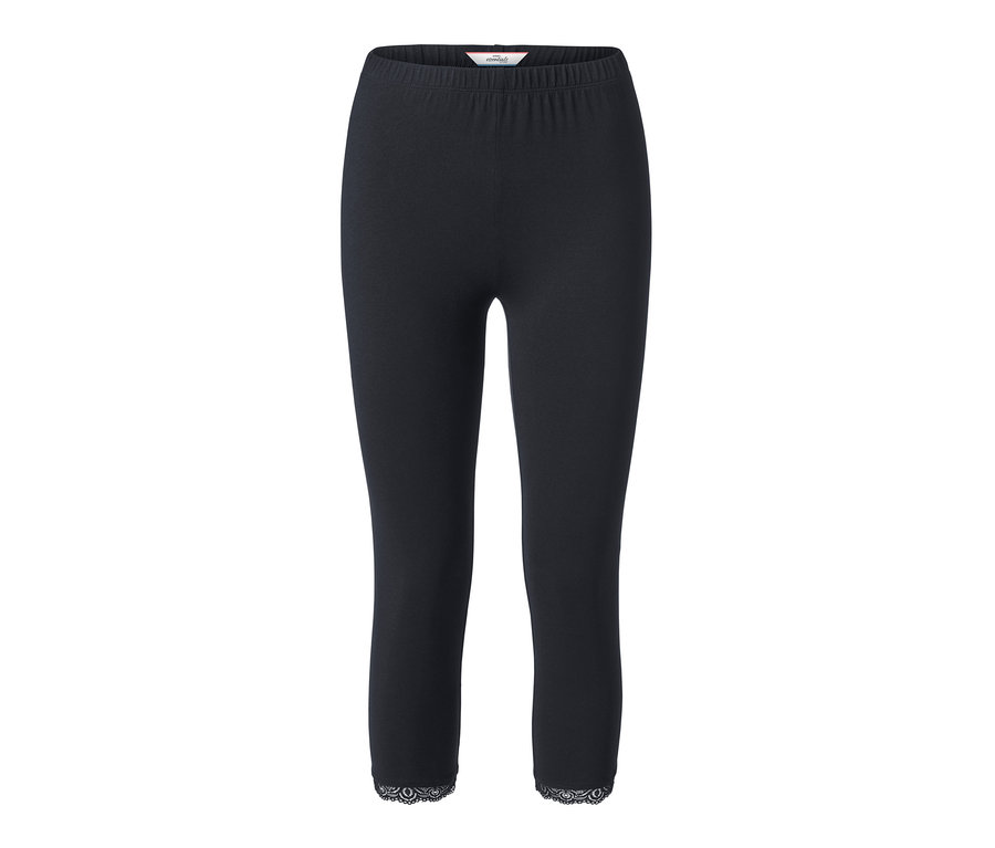 Schwarze 3/4-Leggings mit Spitzenborte.