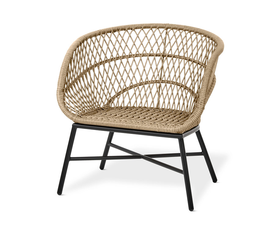Loungesessel »Boho« mit Polyrattangeflecht auf schwarzen Beinen.