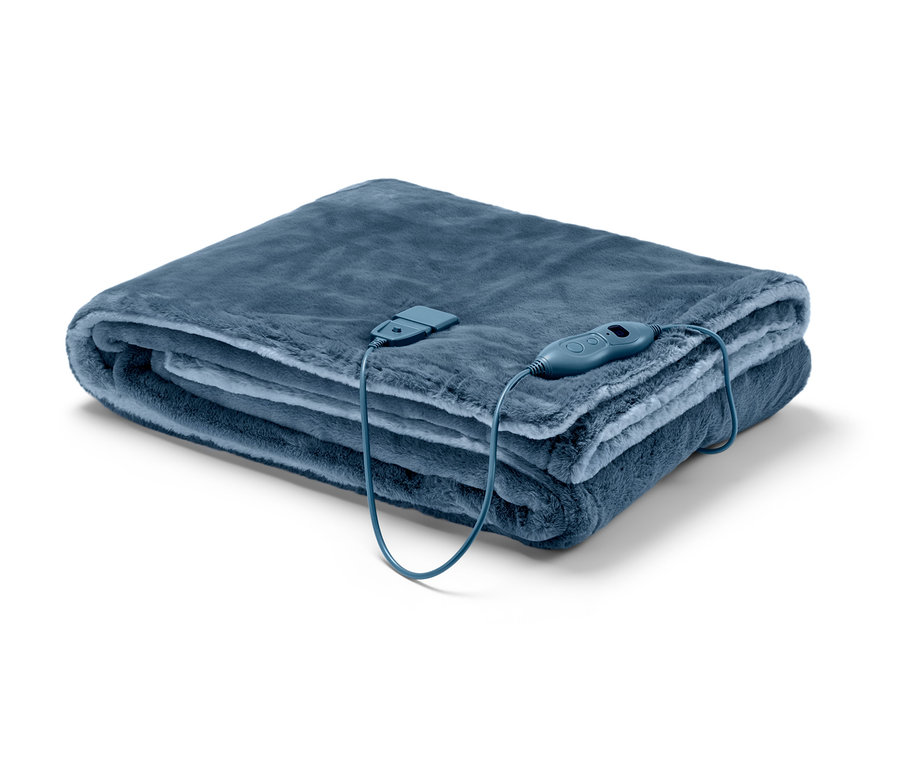 Zusammengefaltete Heizdecke mit Bedienfeld.