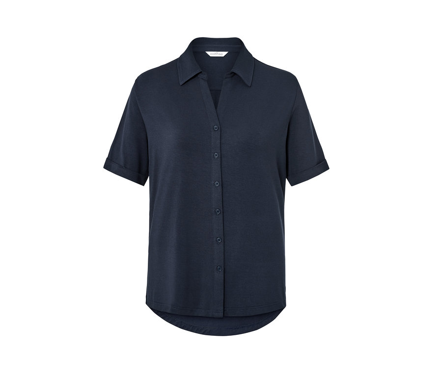 Marineblaues Blusenshirt mit Knopfleiste.