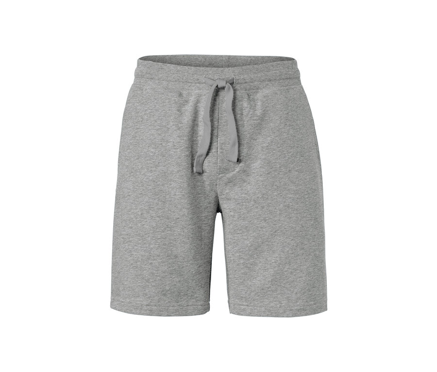 Helle, graue Sweatshorts mit Kordelzug in der Taille.