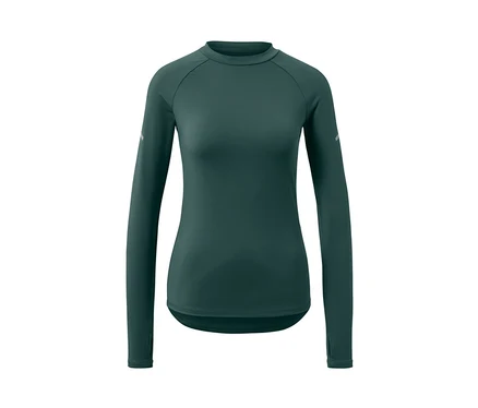 Dunkelgrünes Langarm-Funktionsshirt.