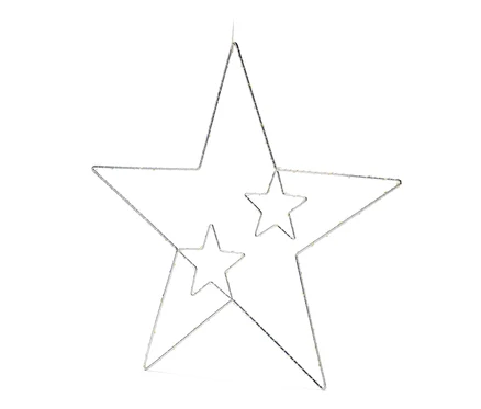 Ein großer LED-Metallstern zum Aufhängen mit zwei kleineren Sternen im Inneren.