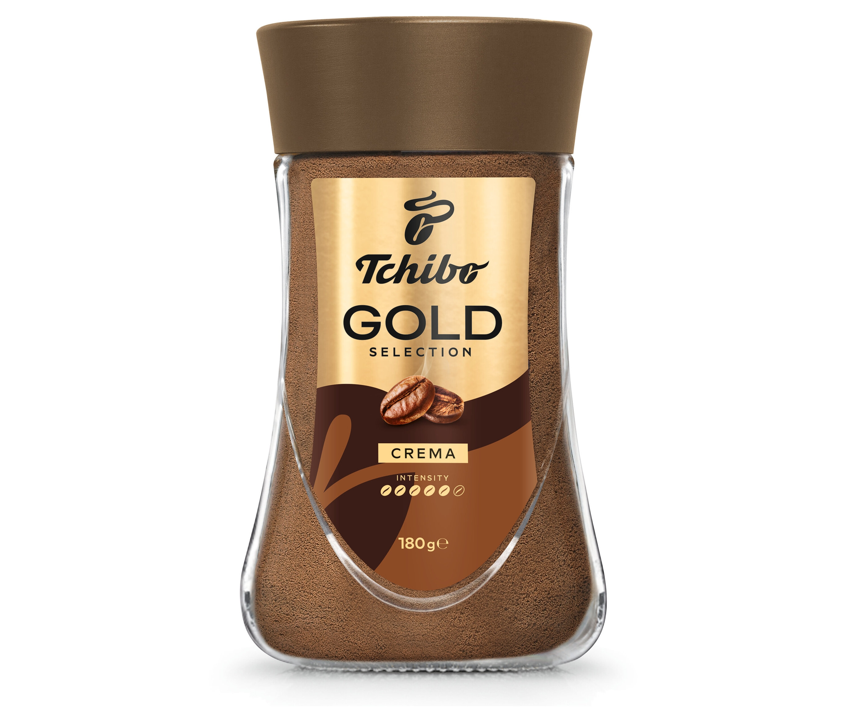 Glas Tchibo Gold Selection Instantkaffee.