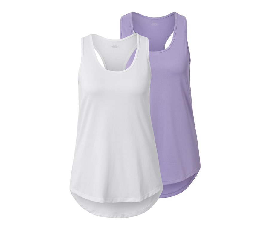 Zwei Funktionstops, flieder und weiß.