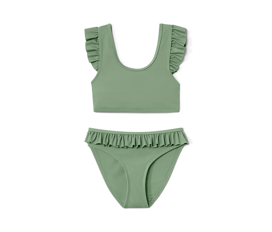 Grünes 4-teiliges Kleinkind-Bikini-Set.
