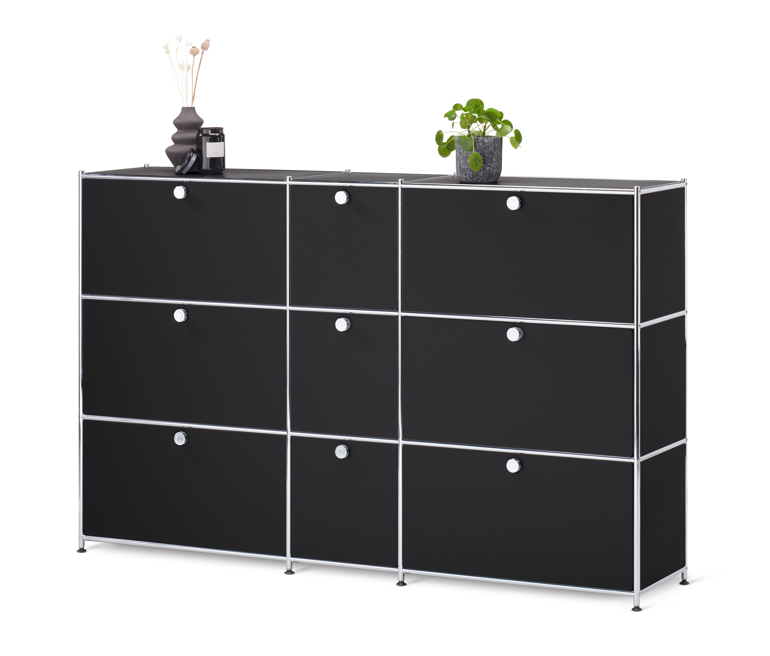 Schwarze Kommode »CN3« mit 9 Klappen.