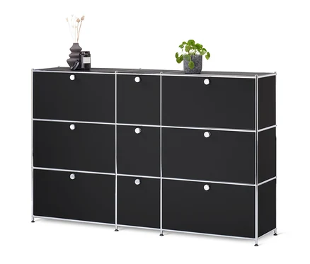 Schwarze Kommode »CN3« mit 9 Klappen.