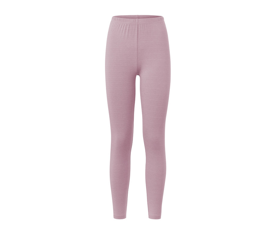 Lila Leggings mit RWS-zertifizierter Wolle.
