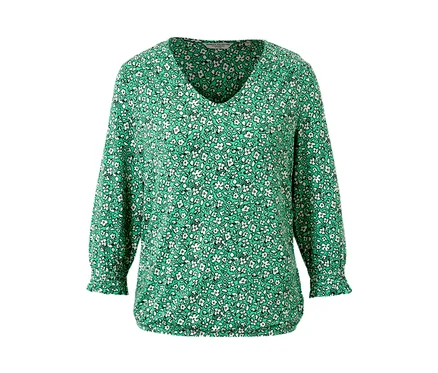 Grünes bedrucktes Blusenshirt mit langen Ärmeln.