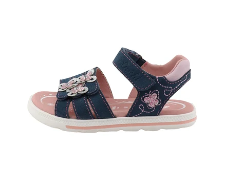 Marineblaue Lurchi Sandale mit Blumenapplikation.
