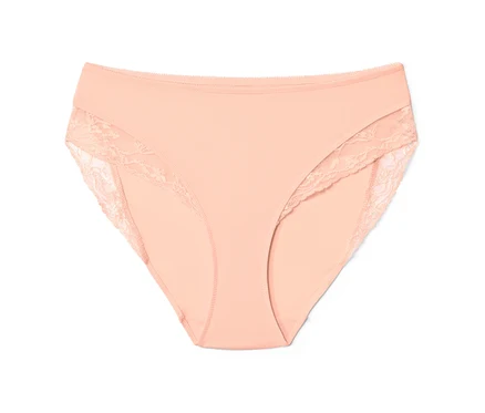 Pfirsichfarbener Midrise-Slip mit Spitze.
