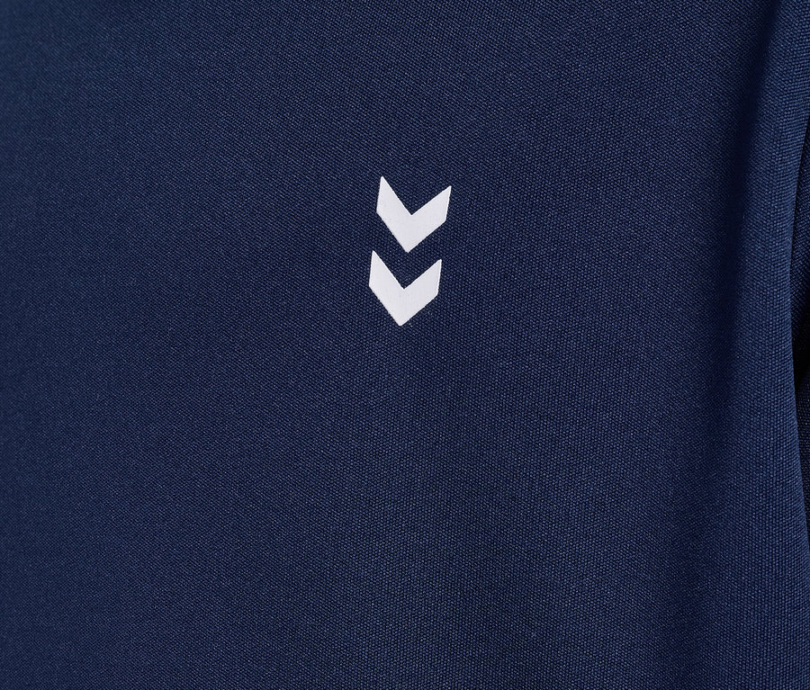 Dunkelblaues HUMMEL HMLJR Pulse Trainings-T-Shirt mit weißem Logo.