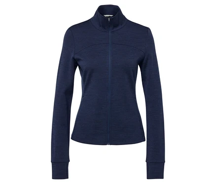 Blaue Funktionsjacke mit RWS-zertifizierter Wolle mit Reißverschluss.