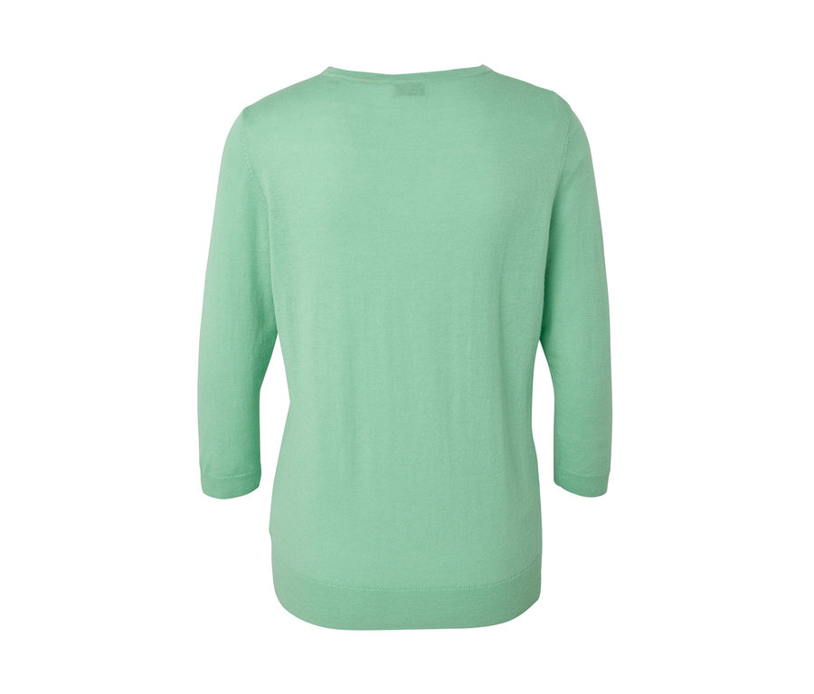 Hellgrüner Feinstrickpullover mit Seide.