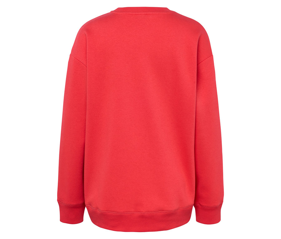 Rückansicht eines roten, langärmeligen Sweatshirts.
