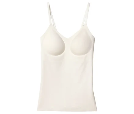 Elfenbeinfarbenes Tanktop mit integriertem BH und Spaghettiträgern.