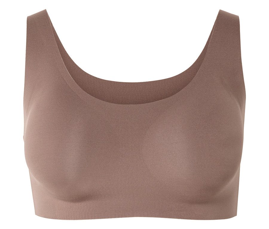 Ein einzelner, trägerloser BH in einem hellen Braunton.