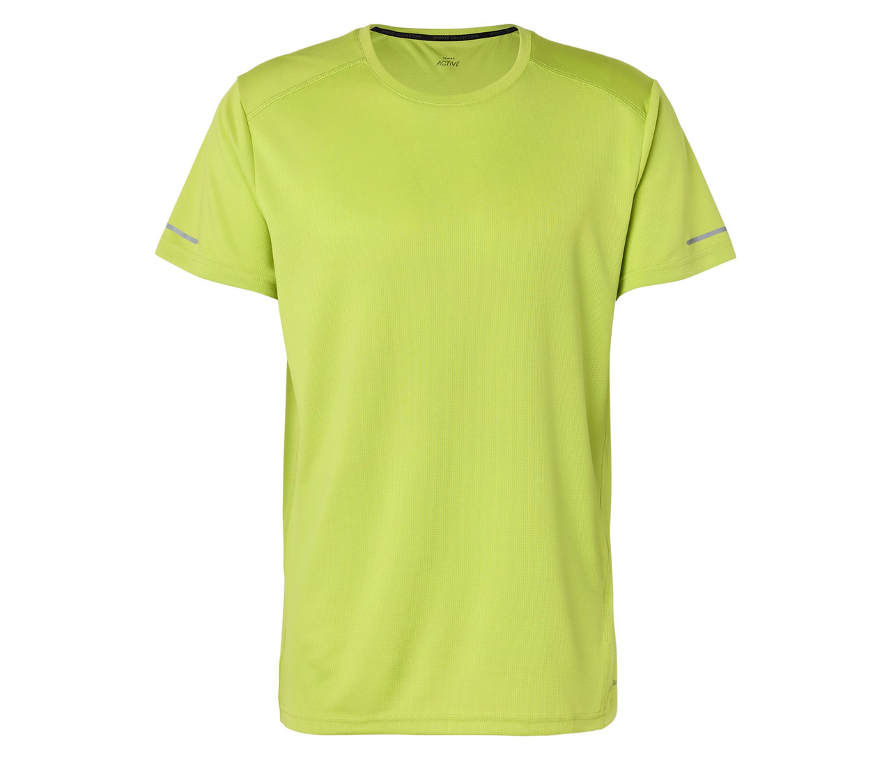 Ein hellgrünes Sport-T-Shirt liegt auf einem weißen Hintergrund.