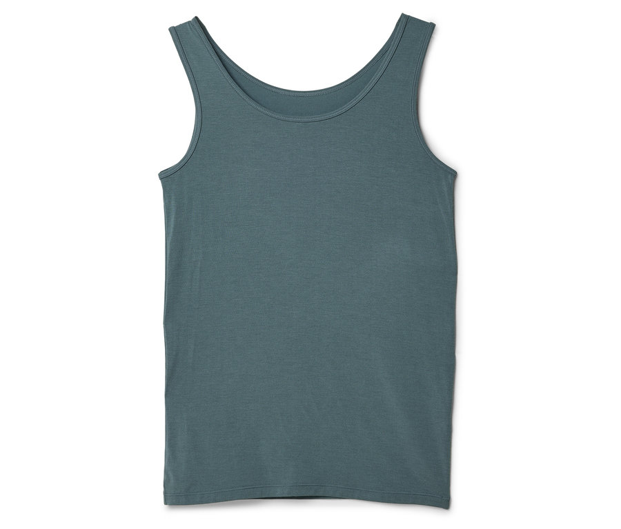 Graues Tanktop liegt auf einem weißen Hintergrund.