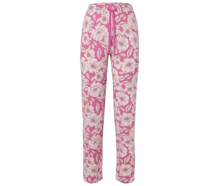 Pinke, geblümte Pyjamahose mit Kordelzug.