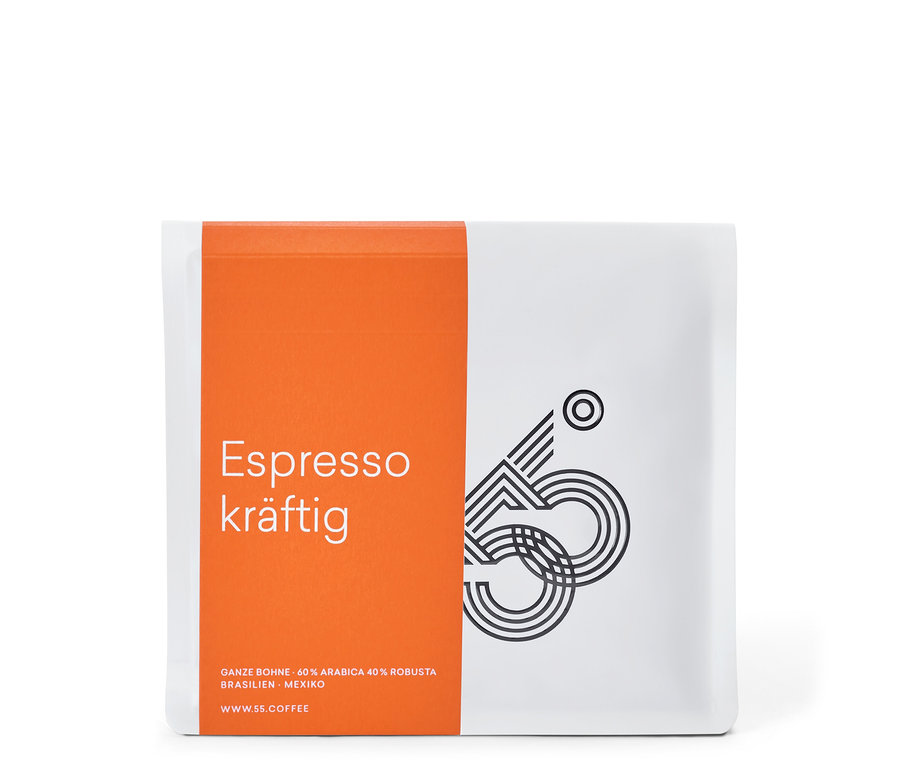 Packung 55 Degrees - Espresso kräftig - 250 g Ganze Bohne.
