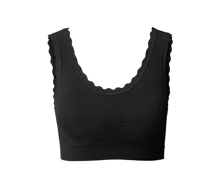 Schwarzes Seamless-Bustier mit Spitzenrand.